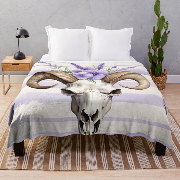 Item preview, Vintage Cottage Charm: Ram Skull with Lavender Flowers designed and sold by Inktrigue.