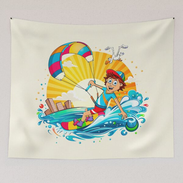 Item preview, Kitesurfing boy - funny cartoon style illustration. designed and sold by Stef Ringoot, cartoons and illustrations.