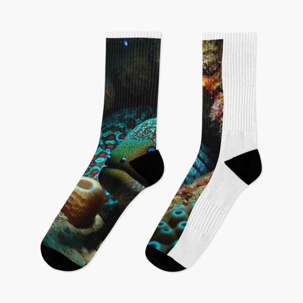 Item preview, Colorful Moray Eel Hiding at Night – Vibrant Ocean designed and sold by NocturnalNook.