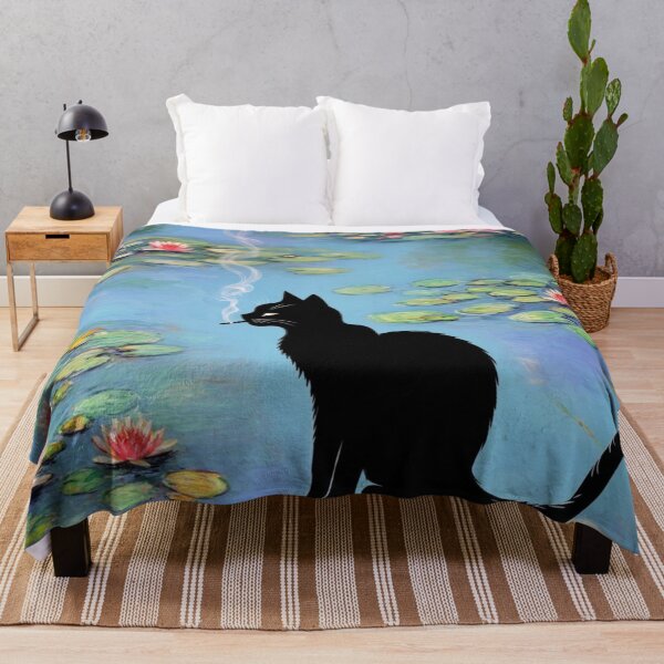 Item preview, Smoking Black Cat on Water Lilies - Monet-Inspired Painting designed and sold by Kina-design.