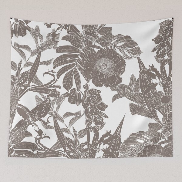 Item preview, Seamless floral pattern with line tropical flowers and palm leavs and anthurium leaves. designed and sold by MatyKotiv.
