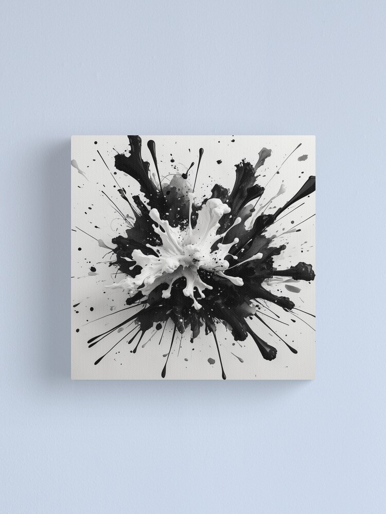 Thumbnail 1 of 3, Canvas Print, Monochrome Explosion – Bold Ink Splash Art designed and sold by PixelsArtst.