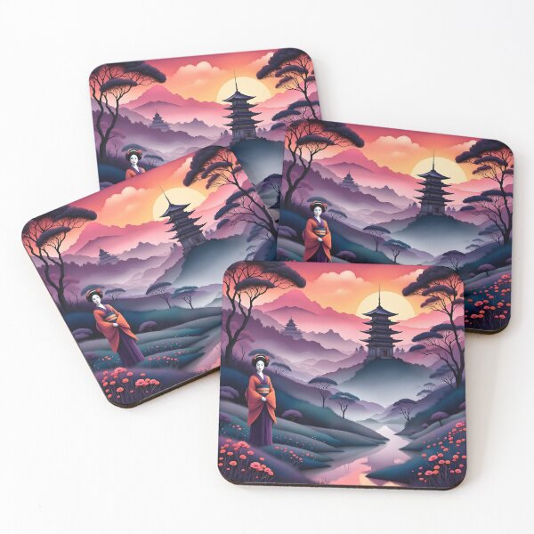 Item preview, Japanese geisha  in the woods at dawn,  kimono, purple fantasy designed and sold by Coolparrotgirl.