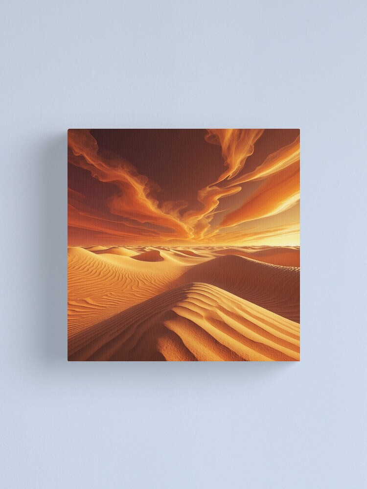 Thumbnail 1 of 3, Canvas Print, Fiery Desert Dunes – Surreal Sunset Mirage designed and sold by PixelsArtst.