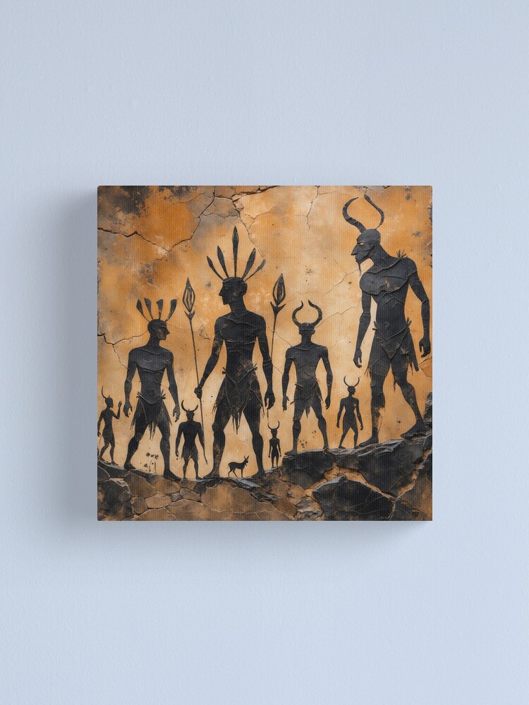Thumbnail 1 of 3, Canvas Print, Ancient Tribal Mythology – Mysterious Cave Art designed and sold by PixelsArtst.