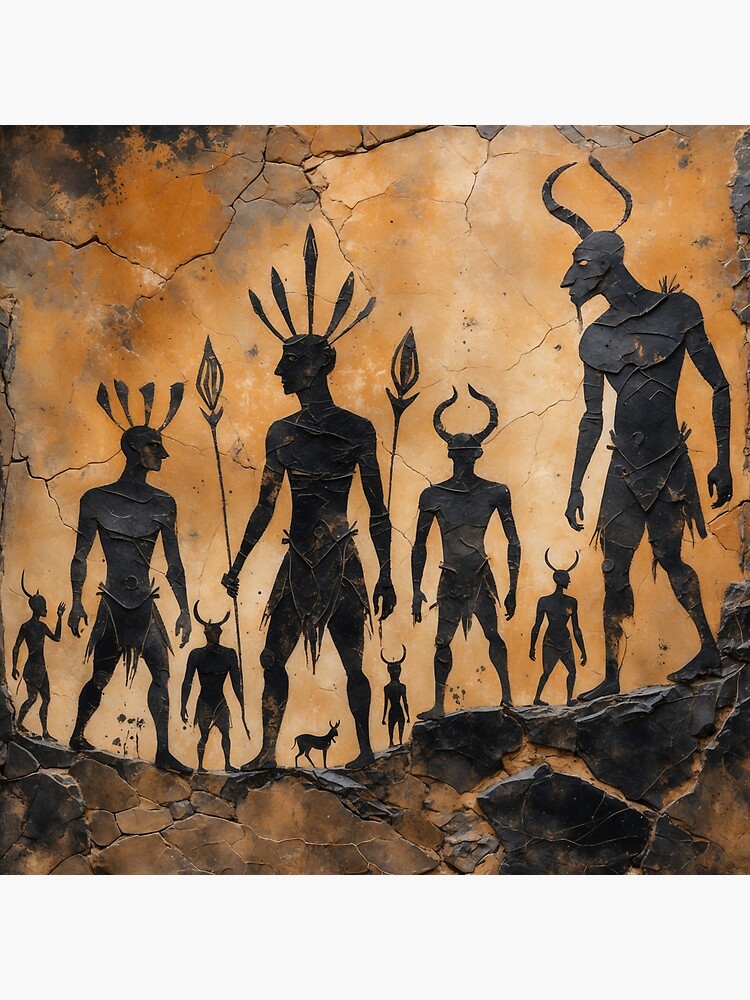 Thumbnail 3 of 3, Canvas Print, Ancient Tribal Mythology – Mysterious Cave Art designed and sold by PixelsArtst.