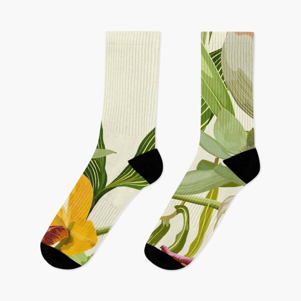 Item preview, Exotic flowers pattern. Yellow orchid and tropical flowers and palm leaves in summer print. designed and sold by MatyKotiv.