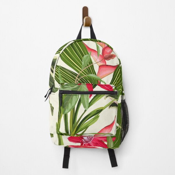 Item preview, Seamless floral pattern with pink red glossy tropical flowers, leaves background. designed and sold by MatyKotiv.