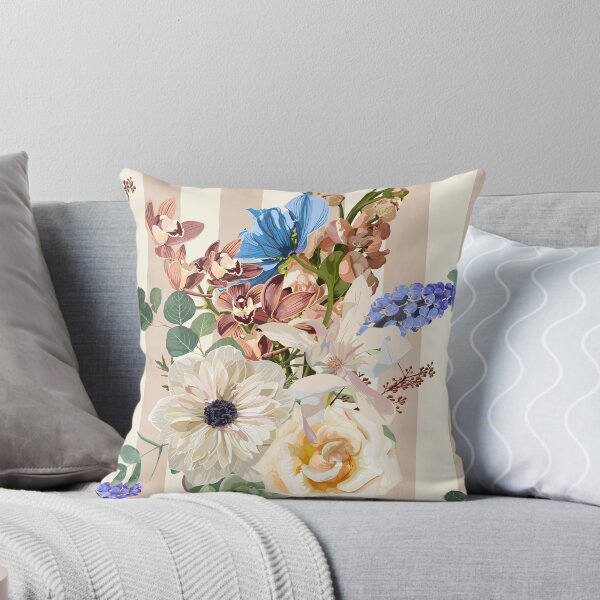 Artikelvorschau, Rosen, Anemonen, Orchideen auf einem nahtlosen Vektormuster aus cremigen Streifen. entworfen und verkauft von MatyKotiv.