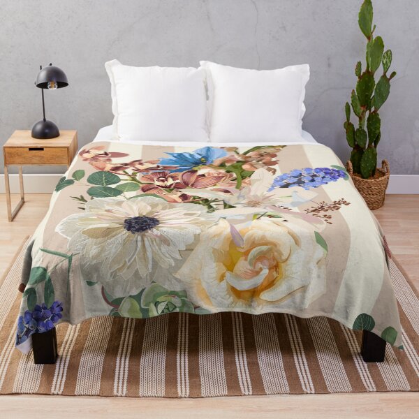 Item preview, Roses, anemones, orchids on a creamy stripes vector seamless pattern. designed and sold by MatyKotiv.