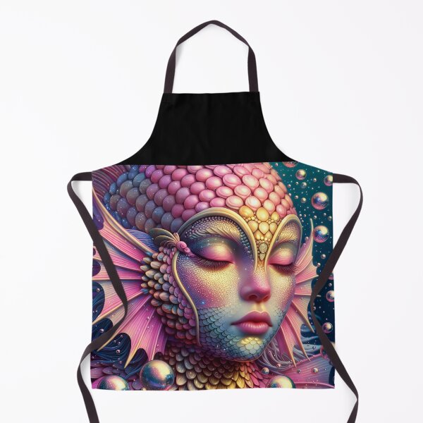 Item preview, Pink scaled Siren portraiture with closed eyes as an ethereal beauty underwater among iridescent bubbles digitalart designed and sold by EmeraldeaArt.