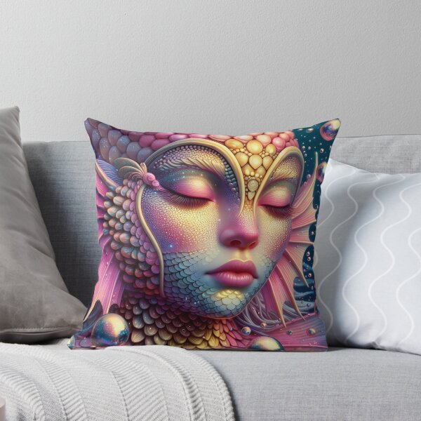 Item preview, Pink scaled Siren portraiture with closed eyes as an ethereal beauty underwater among iridescent bubbles digitalart designed and sold by EmeraldeaArt.