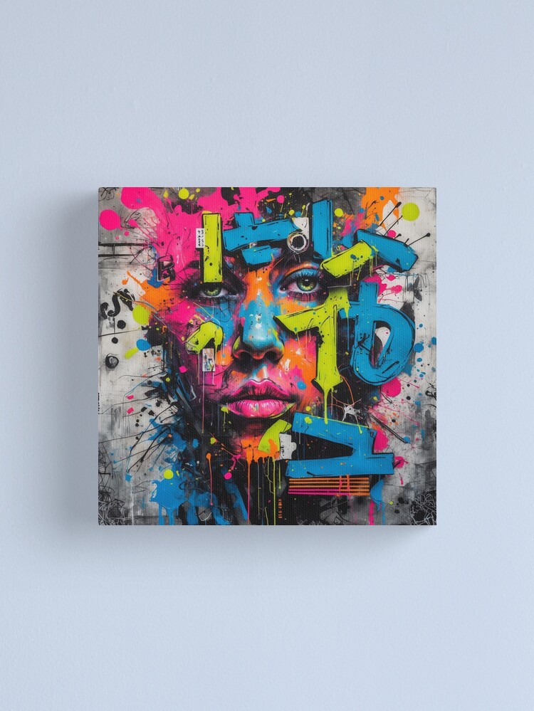Thumbnail 1 of 3, Canvas Print, Urban Graffiti Portrait – Vibrant Street Art designed and sold by PixelsArtst.