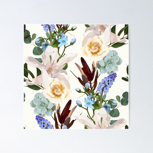 Item preview, Hand drawn flowers - blooming magnolia, roses, eucalyptus and herbs. designed and sold by MatyKotiv.