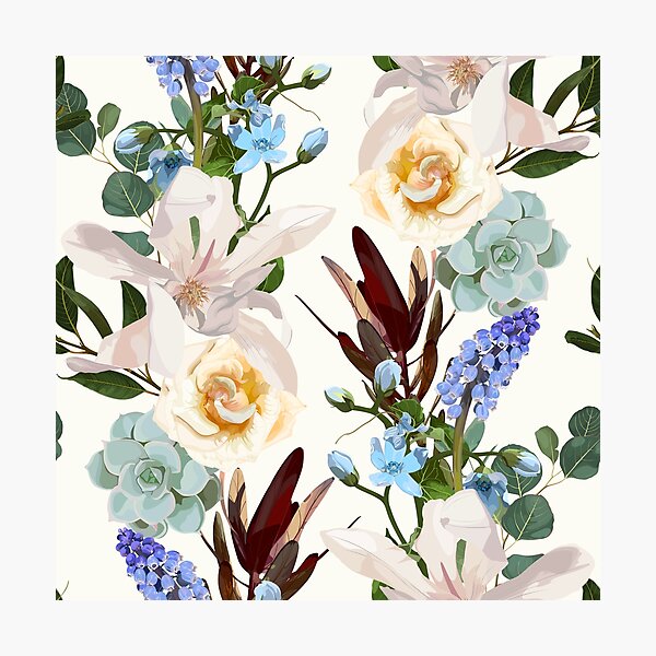 Item preview, Hand drawn flowers - blooming magnolia, roses, eucalyptus and herbs. designed and sold by MatyKotiv.