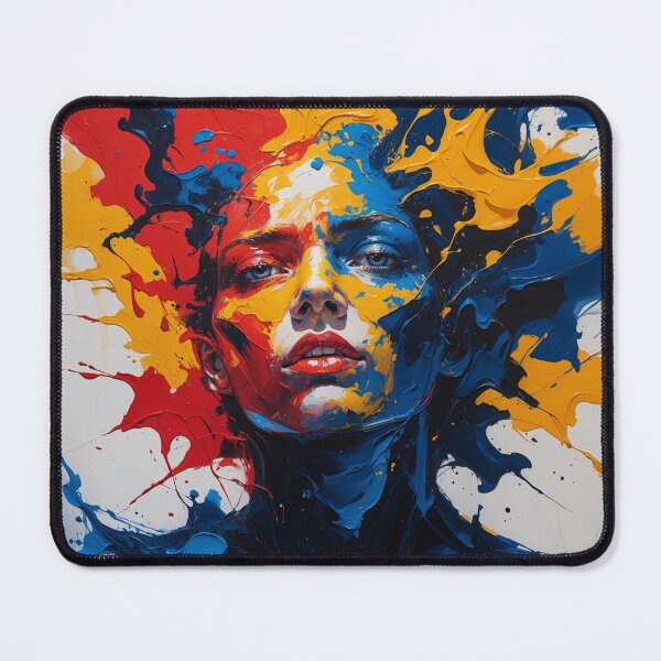 Expressive Color Burst – Abstract Portrait in Motion Mouse Pad