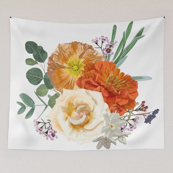 Item preview, Floral bouquet design: garden creamy powder Rose, lily, zinnia flower, anemone Eucalyptus branch greenery leaves berry. designed and sold by MatyKotiv.