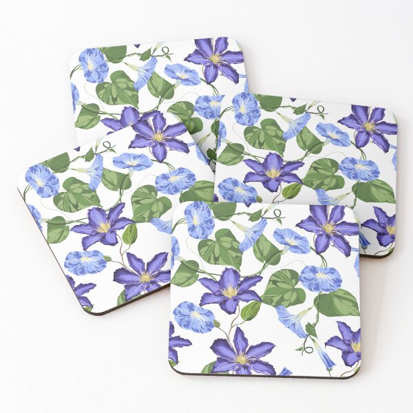 Item preview, Tropical floral seamless pattern background with violet ipomea and clematis flowers and leaves. designed and sold by MatyKotiv.