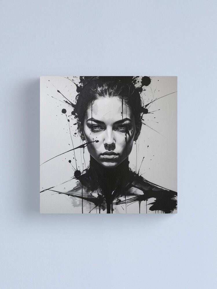 Thumbnail 1 of 3, Canvas Print, Monochrome Intensity – Abstract Black & White Portrait designed and sold by PixelsArtst.