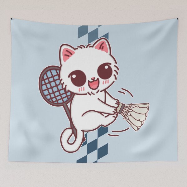 Item preview, Cute White Kitten Playing Badminton designed and sold by BGMeYou.
