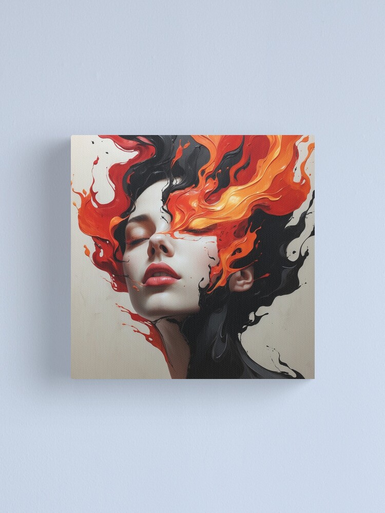 Thumbnail 1 of 3, Canvas Print, Flames of Passion – Fiery Abstract Portrait designed and sold by PixelsArtst.