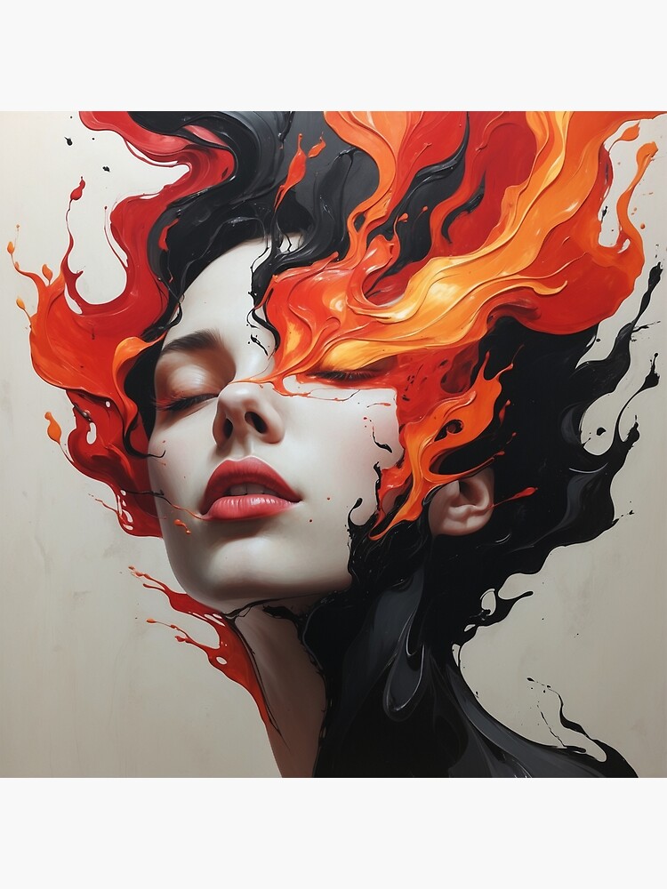 Thumbnail 3 of 3, Canvas Print, Flames of Passion – Fiery Abstract Portrait designed and sold by PixelsArtst.