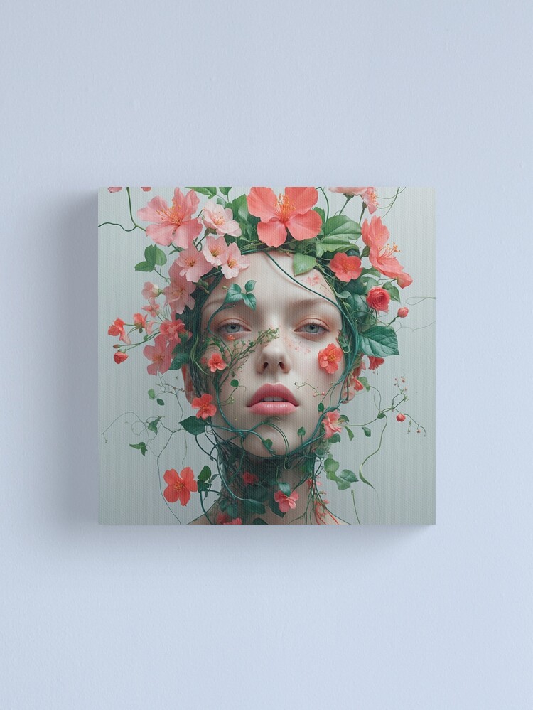 Thumbnail 1 of 3, Canvas Print, Floral Metamorphosis – Surreal Botanical Portrait designed and sold by PixelsArtst.