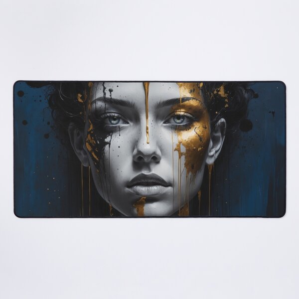 Gilded Emotion – Abstract Gold & Ink Portrait Desk Mat