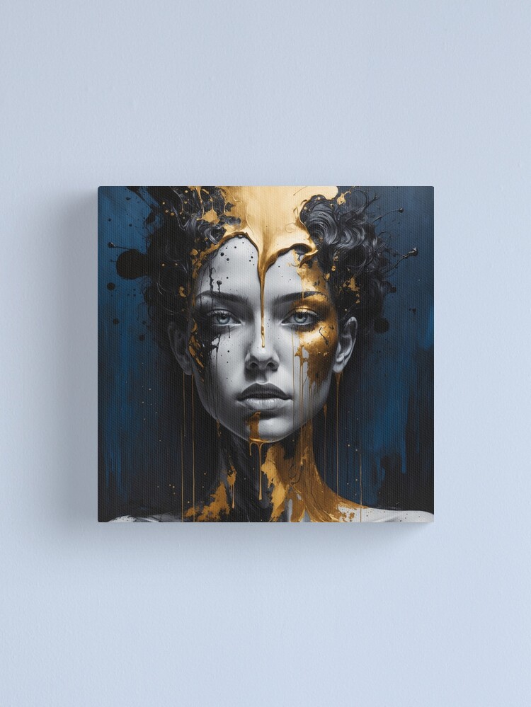 Thumbnail 1 of 3, Canvas Print, Gilded Emotion – Abstract Gold & Ink Portrait designed and sold by PixelsArtst.