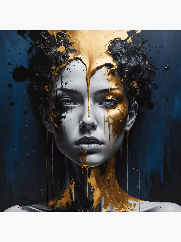 Thumbnail 3 of 3, Canvas Print, Gilded Emotion – Abstract Gold & Ink Portrait designed and sold by PixelsArtst.