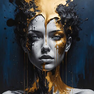 Artwork thumbnail, Gilded Emotion – Abstract Gold & Ink Portrait by PixelsArtist.com