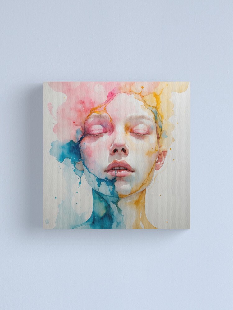 Thumbnail 1 of 3, Canvas Print, Watercolor Dreams – Ethereal Abstract Portrait designed and sold by PixelsArtst.