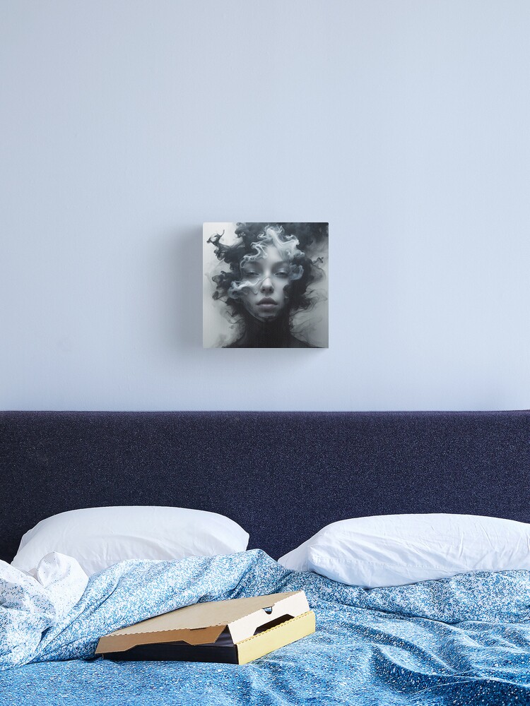 Thumbnail 2 of 3, Canvas Print, Smoke & Shadows – Ethereal Monochrome Portrait designed and sold by PixelsArtst.