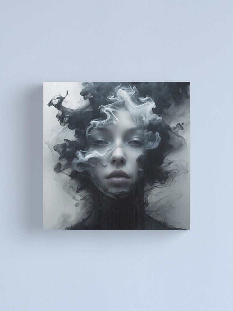 Thumbnail 1 of 3, Canvas Print, Smoke & Shadows – Ethereal Monochrome Portrait designed and sold by PixelsArtst.