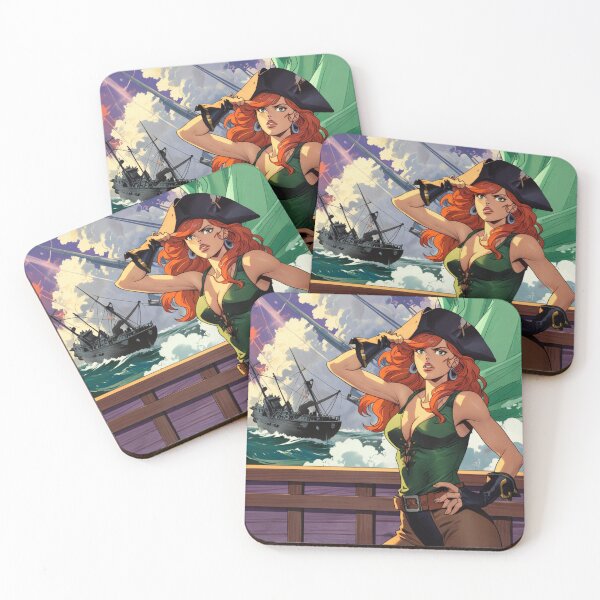 Item preview, Vintage Manga style Red Head Pirate Queen Anne Bonney vintage Anime Manga Illustration designed and sold by Vintage Designs +.