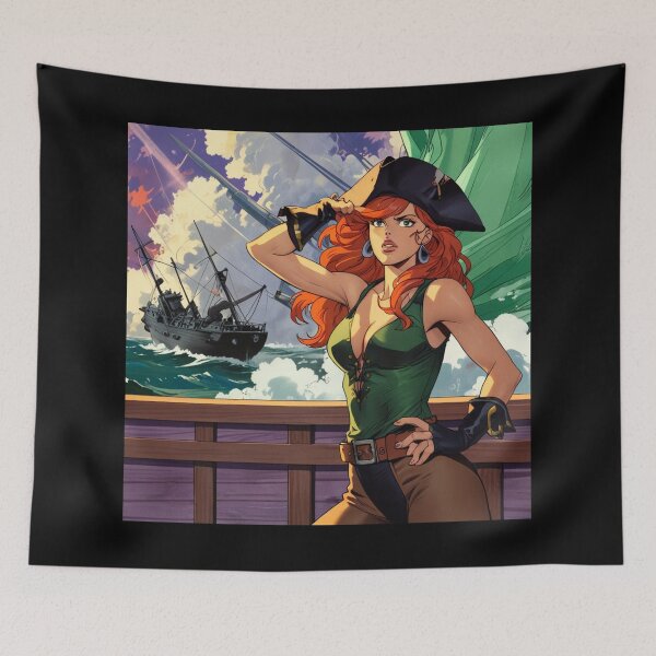 Item preview, Vintage Manga style Red Head Pirate Queen Anne Bonney vintage Anime Manga Illustration designed and sold by Vintage Designs +.
