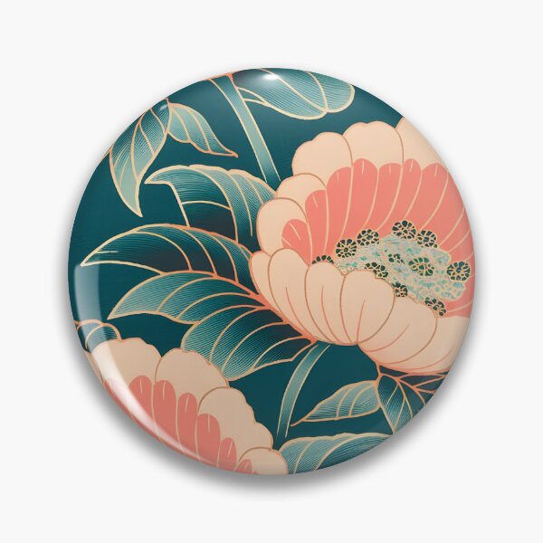 Item preview, Floral Japanese kimono fabric design in pastel pink and teal designed and sold by patterncrow.