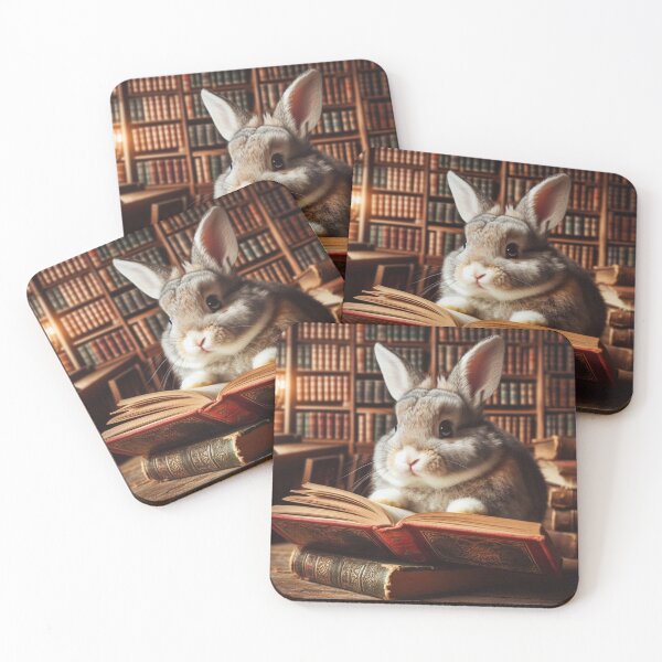 Item preview, Rabbit reading a book in an old library designed and sold by Dogandesighn.
