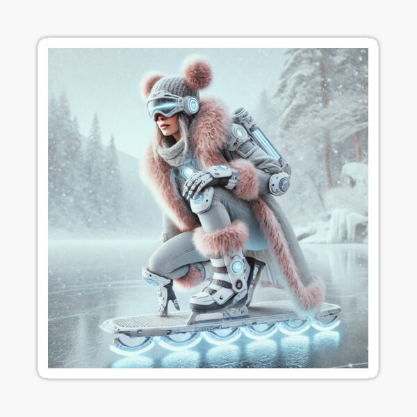 Item preview, Futuristic Winter Warrior on a Hoverboard – Sci-Fi Adventure designed and sold by MajesticLioness.