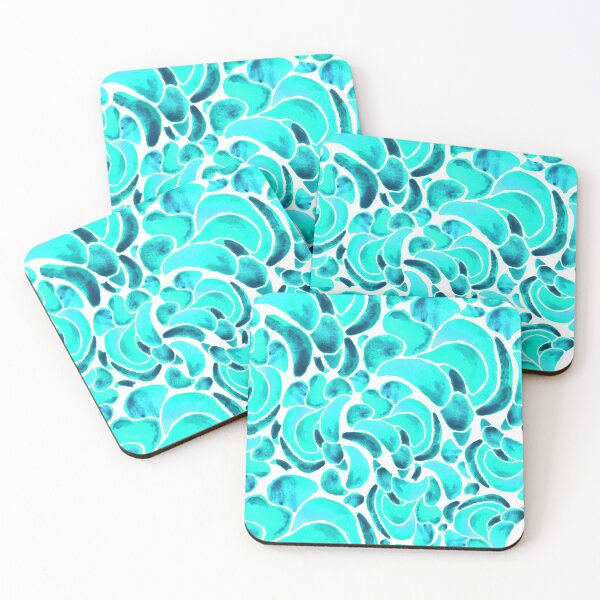 Item preview, A vibrant, abstract watercolour pattern of Montipora coral in bright turquoise designed and sold by Hillary Holt.