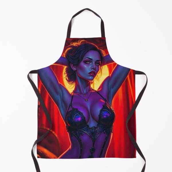 Item preview, A gothic painting depicting a sexy vampire queen, arms behind her head, in a dimly lit red boudoir.  designed and sold by Vintage Designs +.