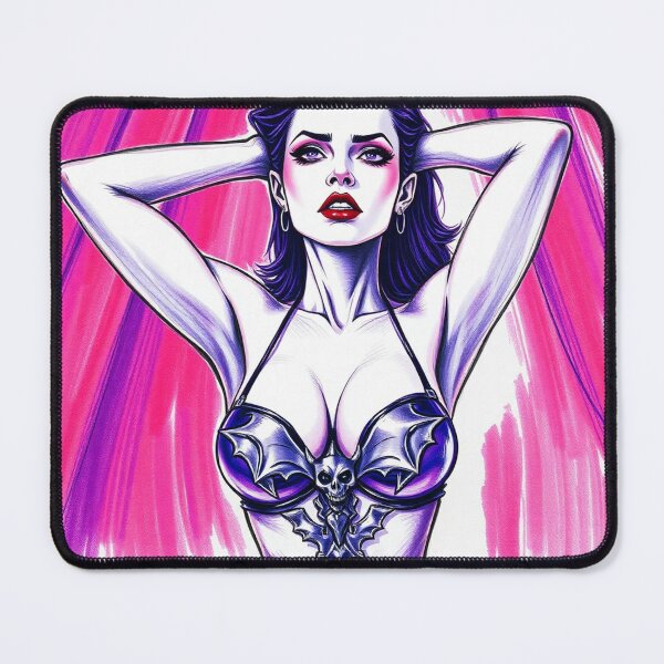 Item preview, A gothic painting depicting a sexy vampire queen, arms behind her head, in a dimly lit red boudoir. designed and sold by Vintage Designs +.