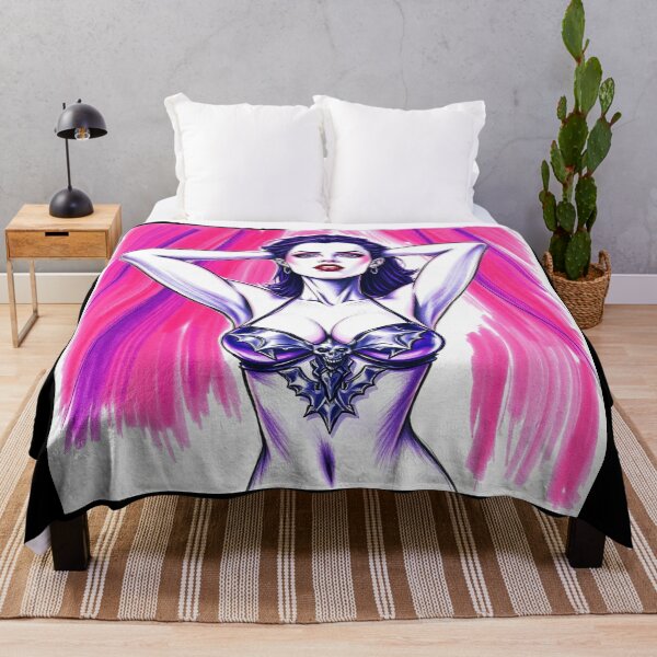 Item preview,  A gothic painting depicting a sexy vampire queen, arms behind her head, in a dimly lit red boudoir.  designed and sold by Vintage Designs +.