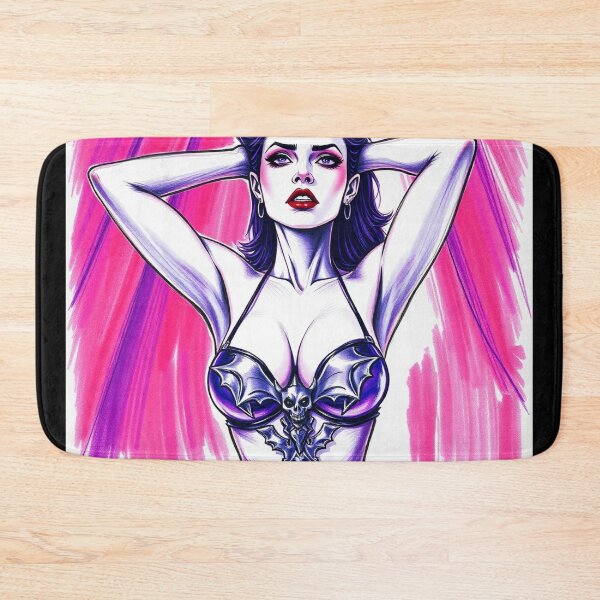 Item preview,  A gothic painting depicting a sexy vampire queen, arms behind her head, in a dimly lit red boudoir.  designed and sold by Vintage Designs +.