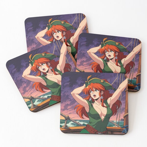 Item preview, Vintage Manga style Red Head Pirate Queen Anne Bonney vintage Anime Manga Illustration designed and sold by Vintage Designs +.