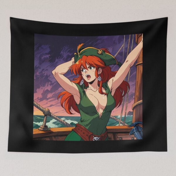 Item preview, Vintage Manga style Red Head Pirate Queen Anne Bonney vintage Anime Manga Illustration designed and sold by Vintage Designs +.