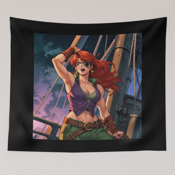 Item preview, Vintage Manga style Red Head Pirate Queen Anne Bonney vintage Anime Manga Illustration designed and sold by Vintage Designs +.