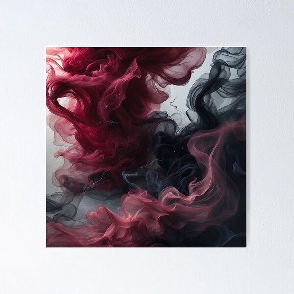 Crimson & Ebony – Abstract Smoke Dance Poster