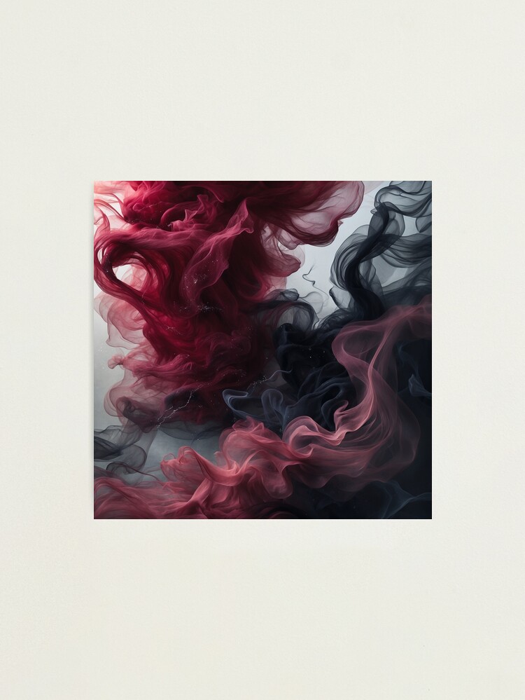Thumbnail 1 of 3, Photographic Print, Crimson & Ebony – Abstract Smoke Dance designed and sold by PixelsArtst.