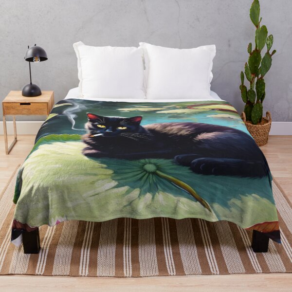 Item preview, Smoking Black Cat on a Lily Pad - Monet-Inspired Painting designed and sold by Kina-design.